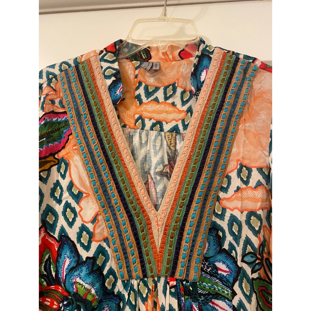 Blank London Anthropologie Stephanie Floral Geometric Embroidered VNeck Blouse M - Picture 4 of 5